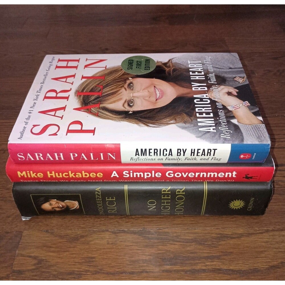 Lot Of Signed Books Sarah Palin Mike Huckabee Condoleezza Rice GOP Republican